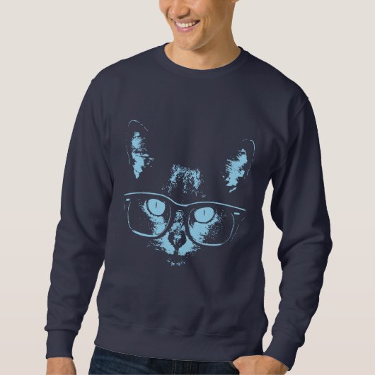 Blue Nerd Cat Sweatshirt (Vorderseite)