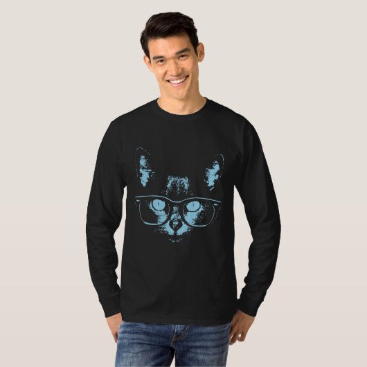 Blue Nerd Cat T-Shirt (Vorne ganz)