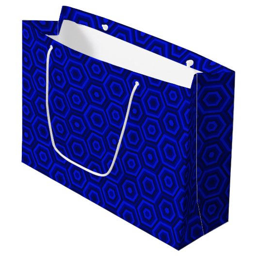 Blue Nested Hexagons Large Gift Bag Große Geschenktüte (Vorderseite Schrägansicht)