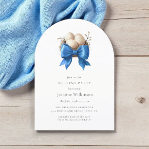 Blue Nesting Party Minimal-Einladung mit qr-Code Einladung