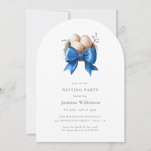 Blue Nesting Party Minimal-Einladung mit qr-Code Einladung (Vorderseite)