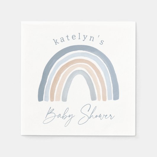 Blue Neutral Boho Rainbow Baby Shower Serviette (Vorderseite)
