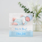 Blue New Baby Boy Ankündigung Foto (Stehend Vorderseite)