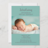 Blue New Baby Foto Geburtserklärung Ankündigung (Vorderseite)