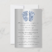 Blue New Baby Shower Feet Boy Silver Einladung (Vorderseite)