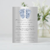Blue New Baby Shower Feet Boy Silver Einladung (Stehend Vorderseite)