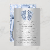 Blue New Baby Shower Feet Boy Silver Einladung (Vorne/Hinten)