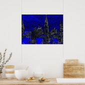 Blue New York City Night Artwork Poster (Küche)