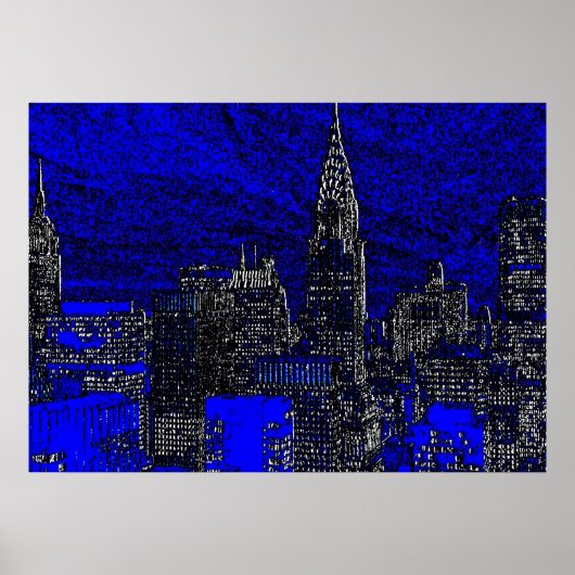 Blue New York City Night Artwork Poster (Vorne)