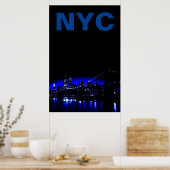 Blue New York City Night Brooklyn Bridge Poster (Küche)