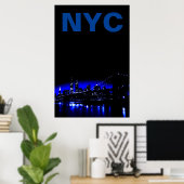 Blue New York City Night Brooklyn Bridge Poster (Heimbüro)