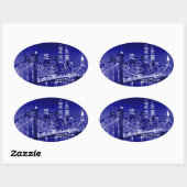 Blue New York City Night Ovaler Aufkleber (Blatt)