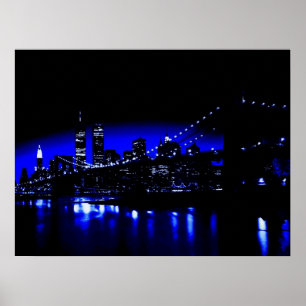 Blue New York City Night Poster