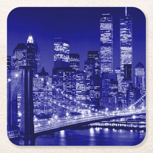 Blue New York City Night Rechteckiger Pappuntersetzer (Vorderseite)