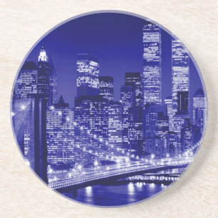 Blue New York City Night Sandstein Untersetzer