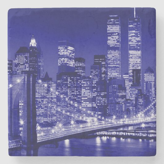 Blue New York City Night Steinuntersetzer (Vorderseite)