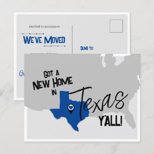 Blue New Zuhause in Texas Y'all Moving Postkarte