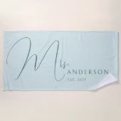 Blue Newlyweds Name Personalized Honeymoon Strandtuch (Vorderseite)