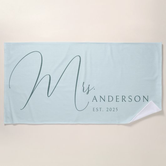 Blue Newlyweds Name Personalized Honeymoon Strandtuch (Vorderseite)