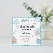 Blue Niedlich Aqeeqah- Aqiqah- Einladung (Stehend Vorderseite)