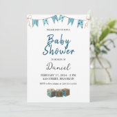 Blue Niedlich Baby Dusche Einladung (Stehend Vorderseite)