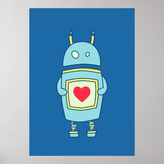 Blue Niedlich Clumsy Robot mit Herz Poster (Vorne)