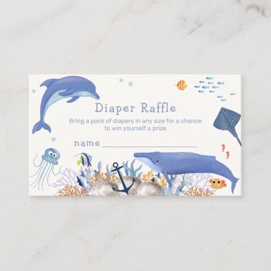 Blue Niedlich Delphin Whale Diaper Raffle Baby Dus Begleitkarte (Vorderseite)