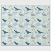 Blue Niedlich Dinosaur Baby Duschmuster Geschenkpapier (Flach)