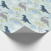 Blue Niedlich Dinosaur Baby Duschmuster Geschenkpapier (Ecke)