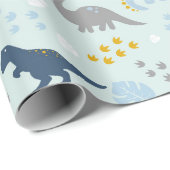 Blue Niedlich Dinosaur Baby Duschmuster Geschenkpapier (Rolleneckpunkt)