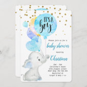 Blue Niedlich Elephant Baby Boy Dusche Ballon Einladung (Vorne/Hinten)