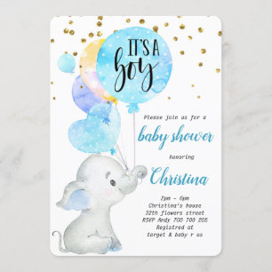 Blue Niedlich Elephant Baby Boy Dusche Ballon Einladung