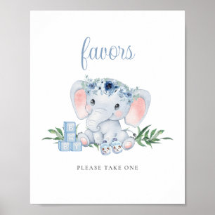 Blue Niedlich Elephant Boy Baby Shower bevorzugt S Poster