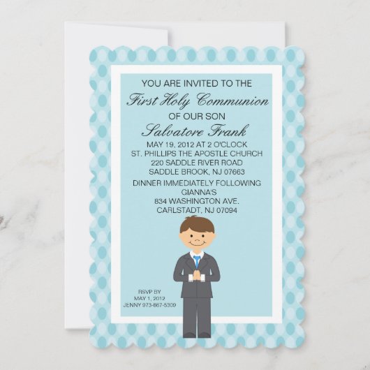 Blue Niedlich First Communion Boy Einladung (Vorderseite)