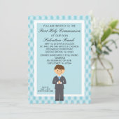 Blue Niedlich First Communion Boy Einladung (Stehend Vorderseite)