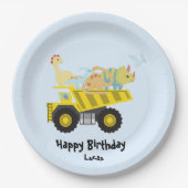 Blue Niedlich Fun Dinosaurier Traktor HBD DIY NAme Pappteller (Vorderseite)