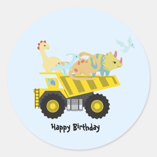 Blue Niedlich fun Dinosaurier Traktor To School DI Runder Aufkleber (Vorderseite)