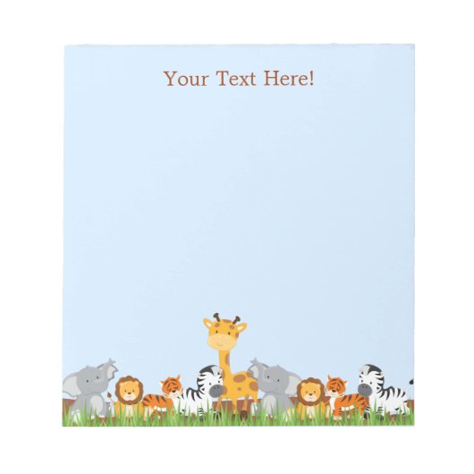 Blue Niedlich Jungle Baby Animals Notepad Notizblock (Vorderseite)