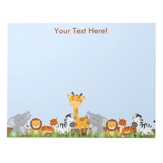 Blue Niedlich Jungle Baby Animals Notepad Notizblock (Vorderseite)