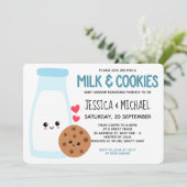 Blue Niedlich Kawaii Milk and Cookies Baby Shower Einladung (Stehend Vorderseite)