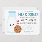 Blue Niedlich Kawaii Milk and Cookies Baby Shower Einladung (Vorderseite)