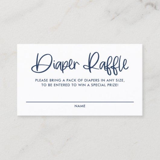 Blue Niedlich Modern Calligraphy Diaper Raffekarte Visitenkarte (Vorderseite)