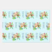 Blue Niedlich Monkey Personalisiert Happy Birthday Geschenkpapier Set (Vorderseite)