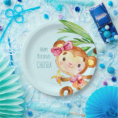 Blue Niedlich Monkey Personalisiert Happy Birthday Pappteller (Party)