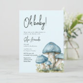Blue Niedlich Mushroom Baby Dusche Einladung (Stehend Vorderseite)