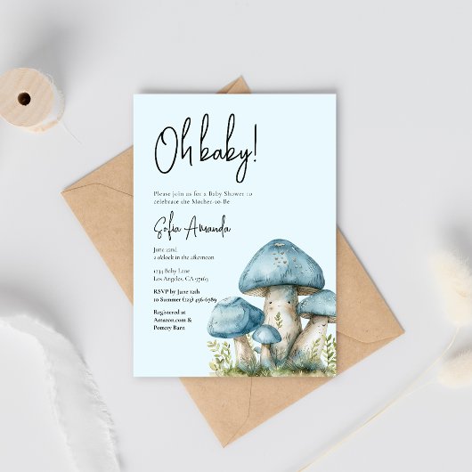 Blue Niedlich Mushroom Baby Dusche Einladung