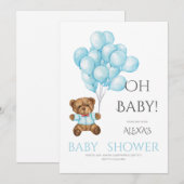 Blue niedlich Oh Babydusche mit Teddy Bärenballon Einladung (Vorne/Hinten)