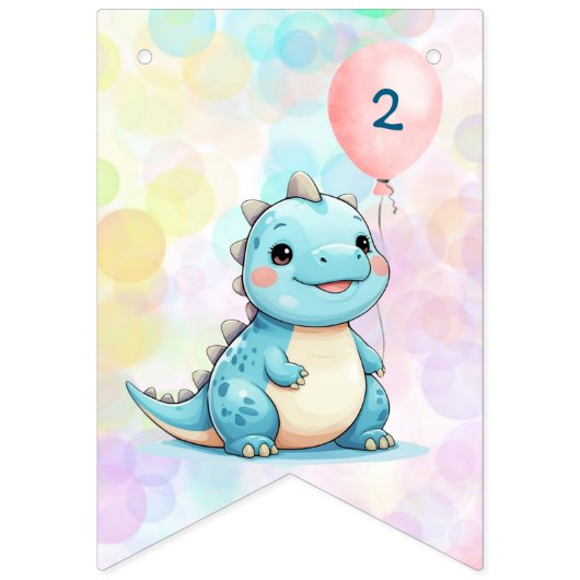 Blue Niedlich Rainbow Balloon Dinosaurier Geburtst Wimpelkette (Erste Fahne)