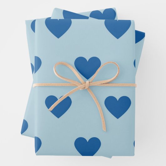 Blue Niedlich Simple Heart Pattern Geschenkpapier Set (Beispiel)