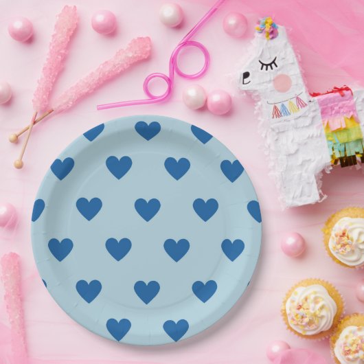 Blue Niedlich Simple Heart Pattern Pappteller (Party)